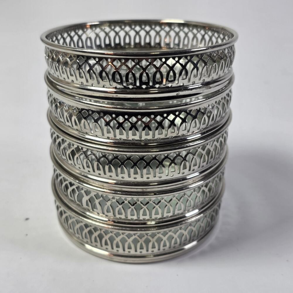 Vintage Manning Bowman MCM Glass Coasters Set of 5 Silverplate Starburst USA - Picture 4 of 10
